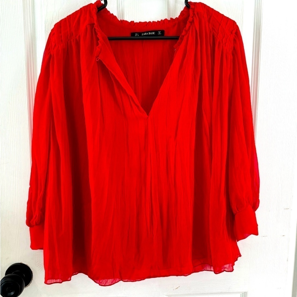 Zara Red Chiffon Blouse- Size L